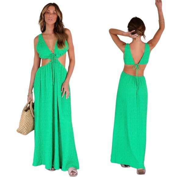 NWT Flawless Vici Island Escapades Textured Cutout Maxi Dress Women's M Green